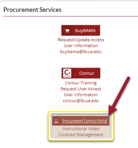 Procurement Services section in the employee tab of myBama